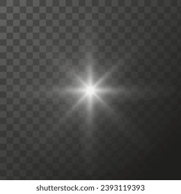 Shining star light rays glowing particles. Vector special effect on a transparent background.