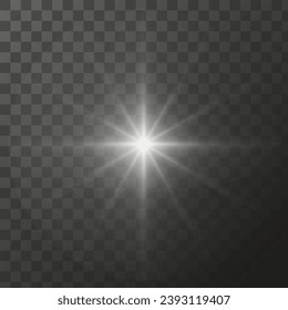 Shining star light rays glowing particles. Vector special effect on a transparent background.