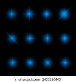 Rayos de luz brillante de estrellas partículas brillantes. Vector efecto especial sobre un fondo transparente.