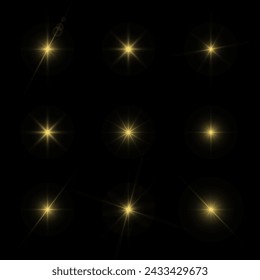 Shining star light rays glowing particles. Vector special effect on a transparent background.