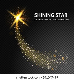 Shining Star On Dark Transparent Background.Glow Light Effect. Star Burst With Sparkles. Golden Glowing Lights