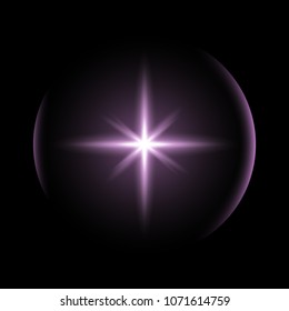 Shining star with rays and glare, sunlight special light effect on black background, abstract texture for your design and business, purple color