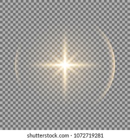 Shining star with rays and glare, sunlight special light effect on transparent background, abstract texture for your design and business, golden color