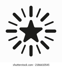 Shining star with rays line icon. Achievement, achieve, top, feedback, rating, rate, review, reaction, award, badge, trophy. Business concept. Vector line icon for Business and Advertising.