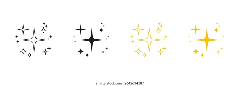 Linha Brilhante E Brilhante E Conjunto De Ícones Sólidos. Coleção De Símbolos Starburst, Twinkle E Glitter. Ilustração de vetor isolada.
