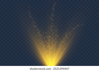 Shining star, sun particles and sparkles with flare effect, golden bokeh lights and sparkles. The effect of glare, a yellow explosion.