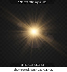 Shining star, the sun particles and sparks with a highlight effect, color bokeh lights glitter and sequins. On a dark background transparent. Vector, EPS10.