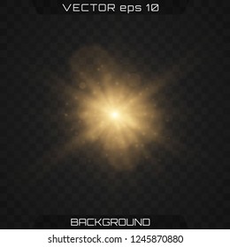 Shining star, the sun particles and sparks with a highlight effect, color bokeh lights glitter and sequins. On a dark background transparent. Vector, EPS10.