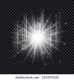Shining star, the sun particles and sparks with a highlight effect, color bokeh lights glitter and sequins. On a dark background transparent. Vector, EPS10