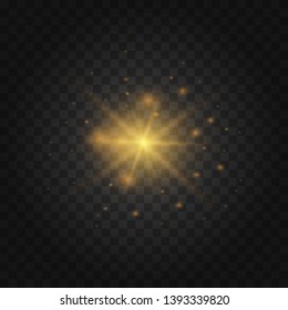 Shining star, the sun particles and sparks with a highlight effect, color bokeh lights glitter and sequins. On a dark background transparent. Vector, EPS10. 