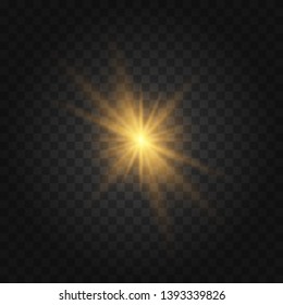 Shining star, the sun particles and sparks with a highlight effect, color bokeh lights glitter and sequins. On a dark background transparent. Vector, EPS10. 