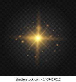 Shining star, the sun particles and sparks with a highlight effect, color bokeh lights glitter and sequins. On a dark background transparent. Vector, EPS10. 