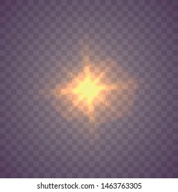 Shining star, the sun particles and sparks with a highlight effect, color bokeh lights glitter and sequins. On a dark background transparent. Vector, EPS10 Star burst with dust and sparkle isolated. 