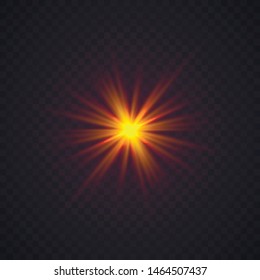 Shining star, the sun particles and sparks with a highlight effect, color bokeh lights glitter and sequins. On a dark background transparent. Vector, EPS10 Star burst with dust and sparkle isolated. 