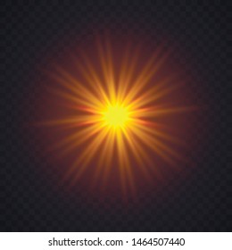 Shining star, the sun particles and sparks with a highlight effect, color bokeh lights glitter and sequins. On a dark background transparent. Vector, EPS10 Star burst with dust and sparkle isolated. 