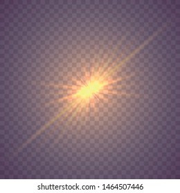 Shining star, the sun particles and sparks with a highlight effect, color bokeh lights glitter and sequins. On a dark background transparent. Vector, EPS10 Star burst with dust and sparkle isolated. 