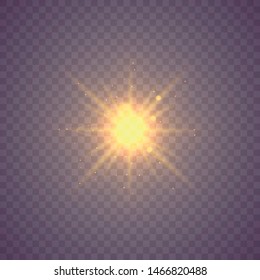 Shining star, the sun particles and sparks with a highlight effect, color bokeh lights glitter and sequins. On a dark background transparent. Vector, EPS10 Star burst with dust and sparkle isolated. 