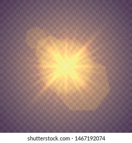 Shining star, the sun particles and sparks with a highlight effect, color bokeh lights glitter and sequins. On a dark background transparent. Vector, EPS10 Star burst with dust and sparkle isolated. 