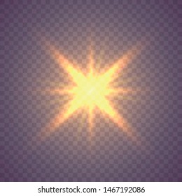 Shining star, the sun particles and sparks with a highlight effect, color bokeh lights glitter and sequins. On a dark background transparent. Vector, EPS10 Star burst with dust and sparkle isolated. 