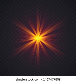 Shining star, the sun particles and sparks with a highlight effect, color bokeh lights glitter and sequins. On a dark background transparent. Vector, EPS10 Star burst with dust and sparkle isolated. 
