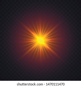 Shining star, the sun particles and sparks with a highlight effect, color bokeh lights glitter and sequins. On a dark background transparent. Vector, EPS10 Star burst with dust and sparkle isolated. 