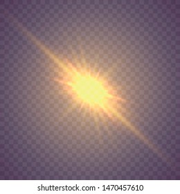 Shining star, the sun particles and sparks with a highlight effect, color bokeh lights glitter and sequins. On a dark background transparent. Vector, EPS10 Star burst with dust and sparkle isolated. 