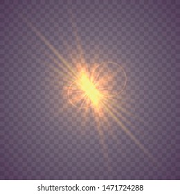 Shining star, the sun particles and sparks with a highlight effect, color bokeh lights glitter and sequins. On a dark background transparent. Vector, EPS10 Star burst with dust and sparkle isolated. 