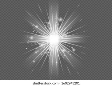 Shining star, the sun particles and sparks with a highlight effect, color bokeh lights glitter and sequins. On a dark background transparent. Vector, EPS10