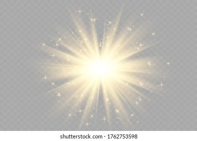 Shining star, the sun particles and sparks with a highlight effect, color bokeh lights glitter and sequins. On a dark background transparent. Vector, EPS10