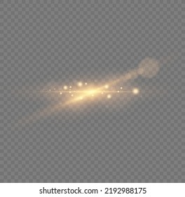 Shining star, sun particles and sparks with highlight effect, golden lights bokeh glitter and sequins. Transparent golden light flare and sparkles set, vector. Effect glare, lines, yellow explosion.