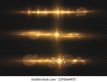Shining star, sun particles and sparks with highlight effect, golden lights bokeh glitter and sequins. Transparent golden light flare and sparkles set, vector. Effect glare, lines, yellow explosion.