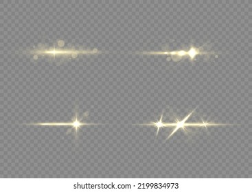 Shining star, sun particles and sparks with highlight effect, golden lights bokeh glitter and sequins. Effect glare, lines, yellow explosion. Transparent golden light flare and sparkles set, vector.