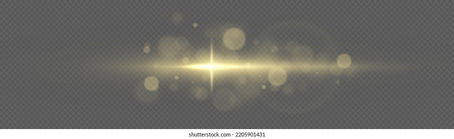 Shining star, sun particles and sparks with highlight effect, golden lights bokeh glitter and sequins. Effect glare, lines, yellow explosion. Transparent golden light flare and sparkles set, vector.