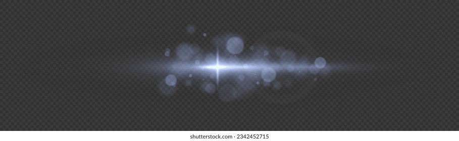 Shining star, sun particles and sparks on transparent vector background. Set of glowing light effects with transparency. Lens flares, rays, stars, sparkles. Blue glitter bokeh lights and sparks.