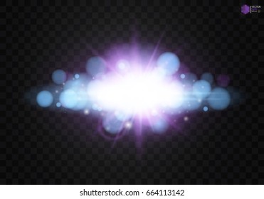 Shining star, the sun particles and sparks with a highlight effect, color bokeh lights glitter and sequins. On a dark background transparent. Vector, EPS10