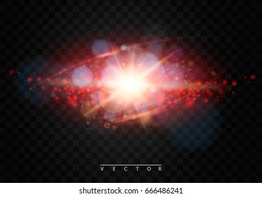 Shining star, the sun particles and sparks with a highlight effect, color bokeh lights glitter and sequins. On a dark background transparent. Vector, EPS10