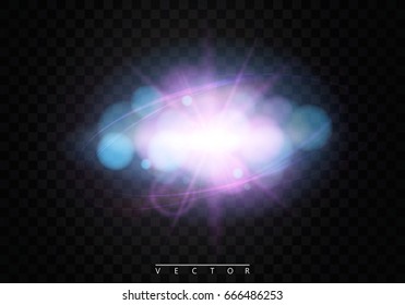 Shining star, the sun particles and sparks with a highlight effect, color bokeh lights glitter and sequins. On a dark background transparent. Vector, EPS10