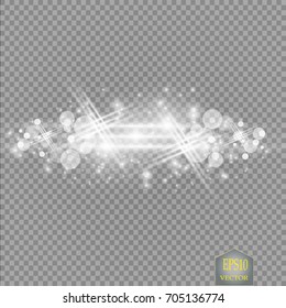 Shining star, the sun particles and sparks with a highlight effect, color bokeh lights glitter and sequins. On a dark background transparent. Vector,