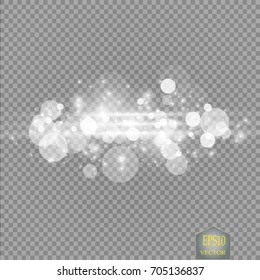 Shining star, the sun particles and sparks with a highlight effect, color bokeh lights glitter and sequins. On a dark background transparent. Vector,