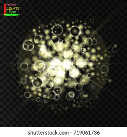 Shining star, the sun particles and sparks with a highlight effect. On a dark background transparent.