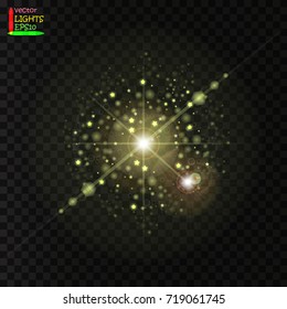 Shining star, the sun particles and sparks with a highlight effect. On a dark background transparent.