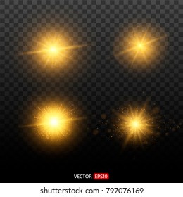 	
Shining star, the sun particles and sparks with a highlight effect, color bokeh lights glitter and sequins. On transparent background. Set. Vector, EPS10