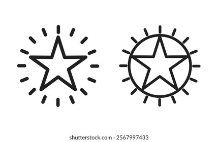 Shining star thin line. Outline Shining star icon with radiant. Editable stroke.