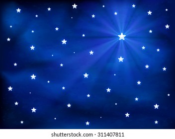 Shining stars in the blue night sky, illustration.