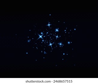 
Shining stars. 
blue shiny particles on a transparent background. Sparkling stardust. For packaging children's toys, gifts, cards, banners. Vector.