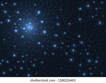 Shining stars glow in the dark sky background. Outer space universe blue. Vector illustration