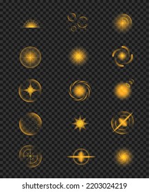 shining stars with glow effect and sparks vector illustration isolated on black background