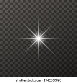 Shining stars isolated on a transparent white background. The shining of stars, beautiful sun glare. Vector illustration.