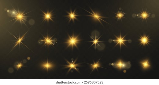 Shining stars with light flares and sparkling effects on dark background, luxurious and radiant.