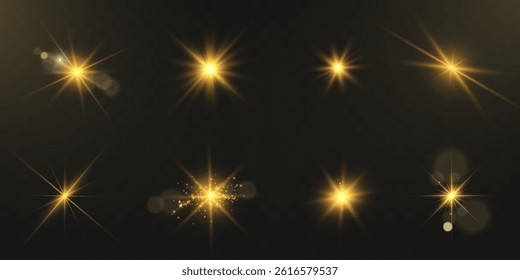 	
Shining stars with light flares and sparkling effects on dark background, luxurious and radiant.